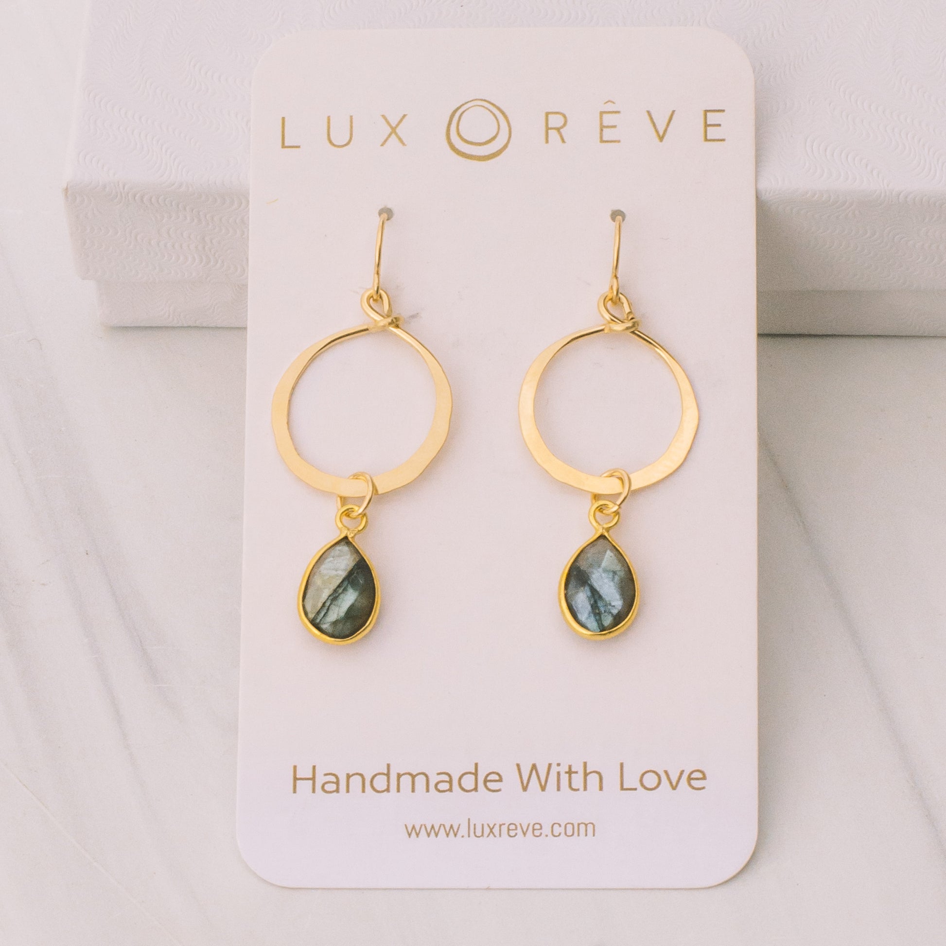 Gold-filled Labradorite Hoop Earrings - Lux Reve