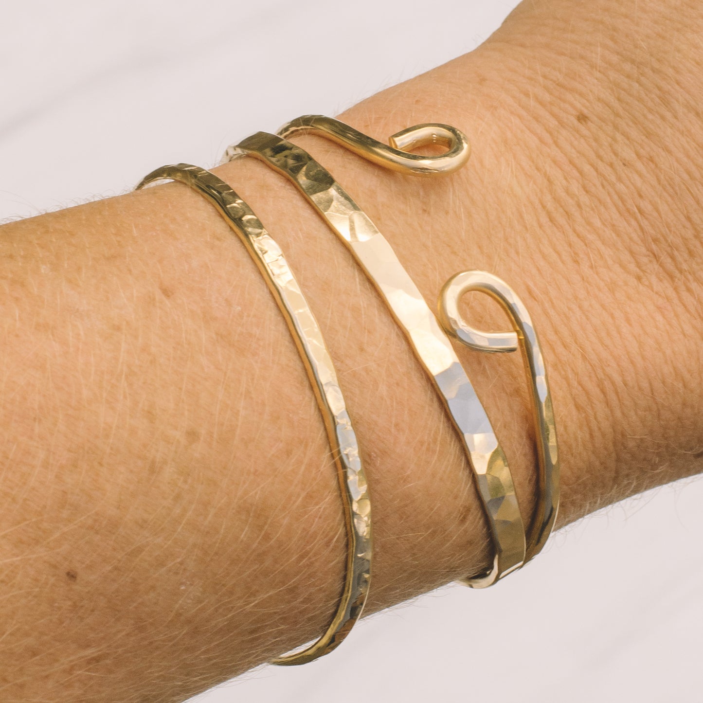 Gold-filled Hammered Rectangular Cuff Bracelet - Lux Reve