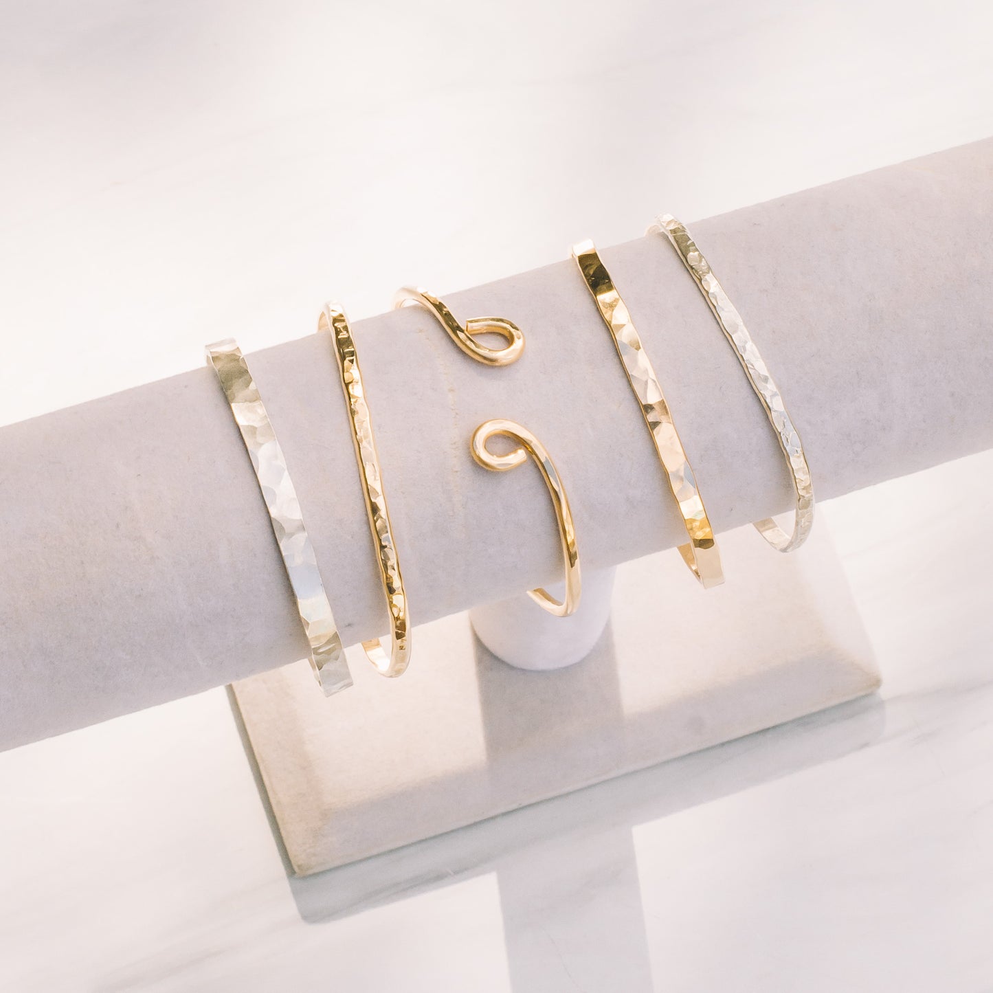 Gold-filled Hammered Rectangular Cuff Bracelet - Lux Reve