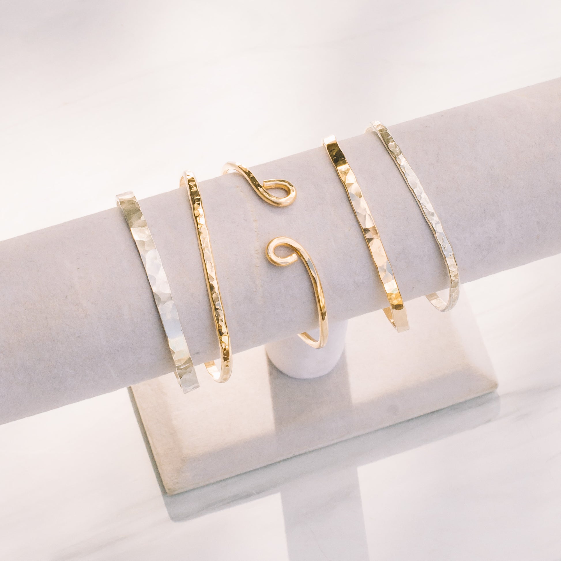 Gold-filled Hammered Rectangular Cuff Bracelet - Lux Reve