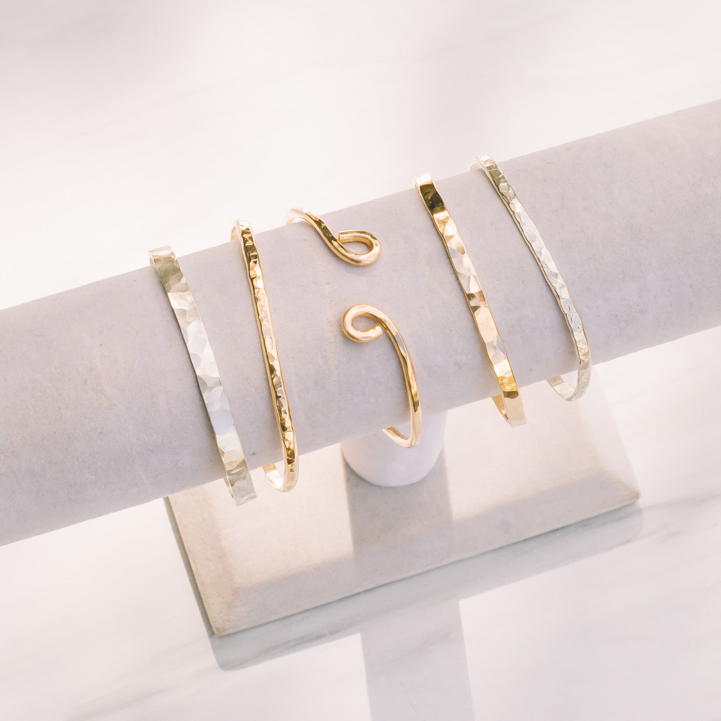 Gold-filled Hammered Rectangular Cuff Bracelet - Lux Reve