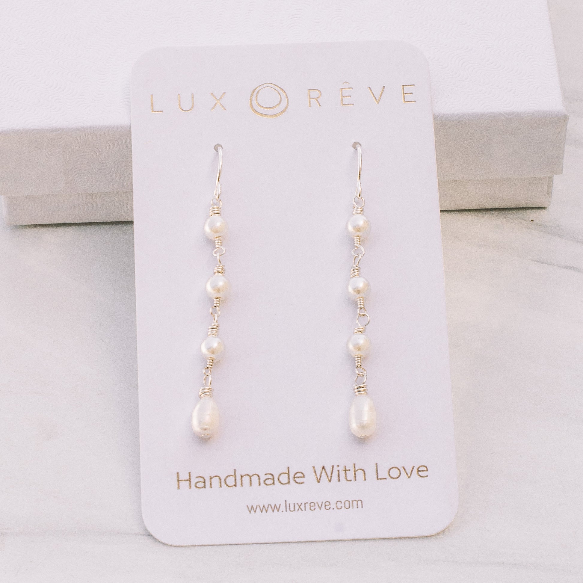 Silver Pearl Drop Earrings - Lux Reve