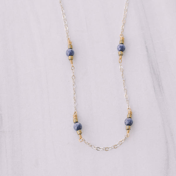 Silver Lapis Beaded Necklace