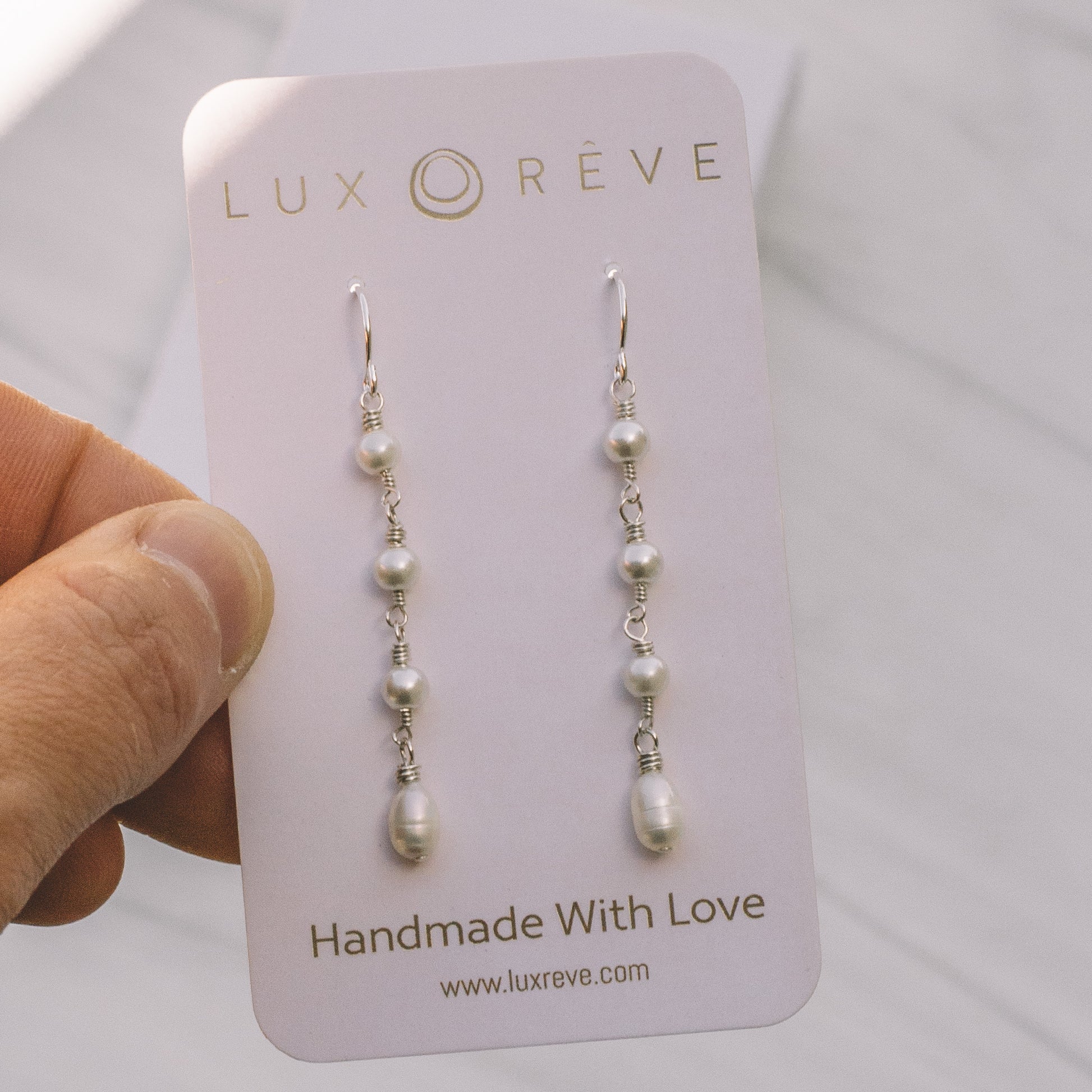Silver Pearl Drop Earrings - Lux Reve