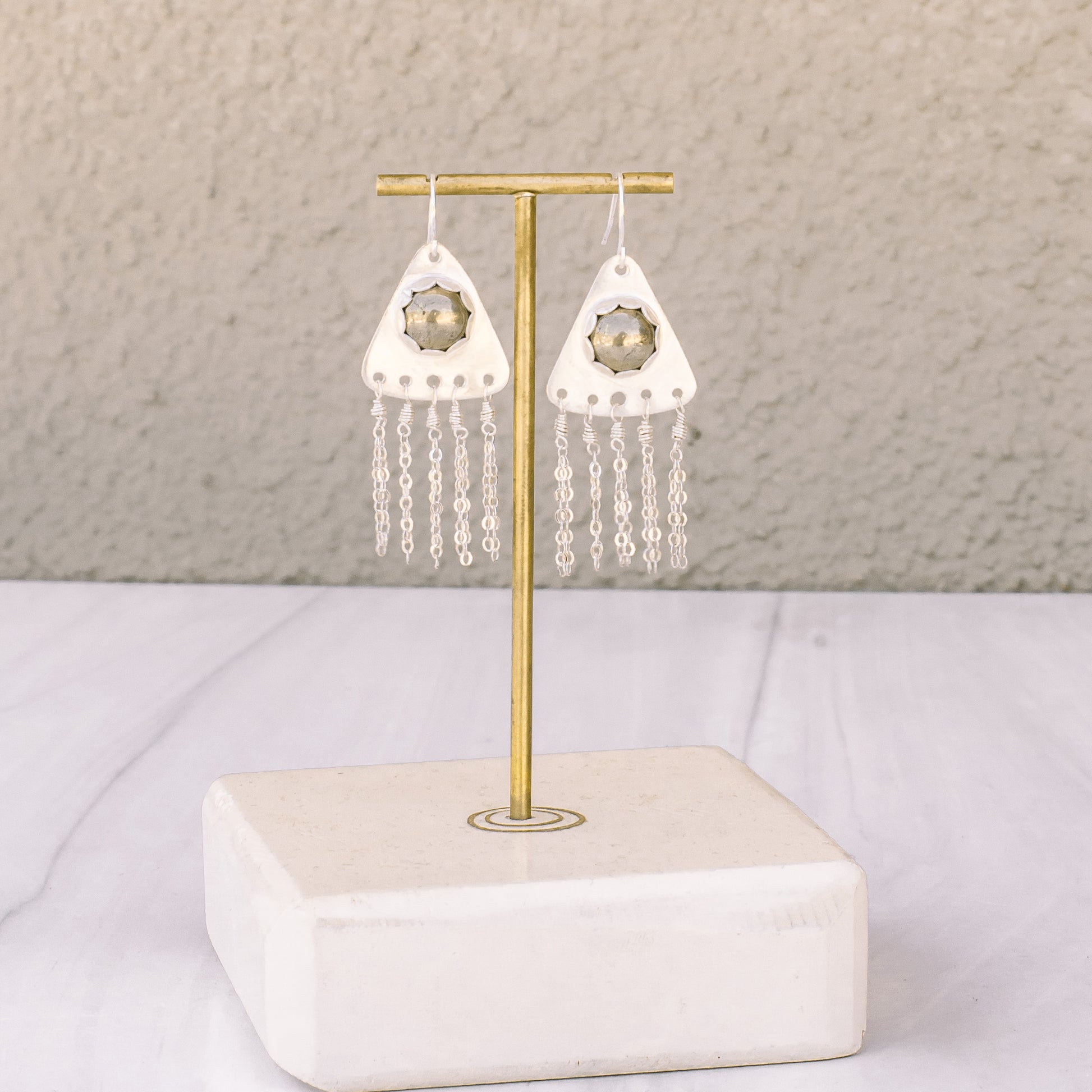 Silver Pyrite Statement Tassel Earrings - Lux Reve
