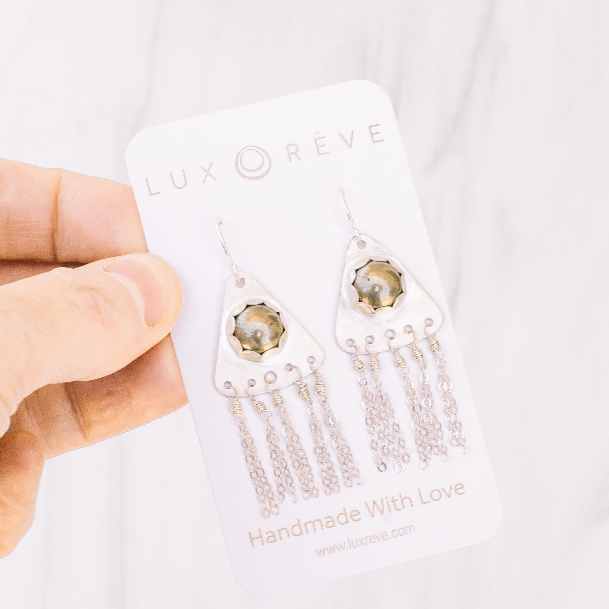 Silver Pyrite Statement Tassel Earrings - Lux Reve