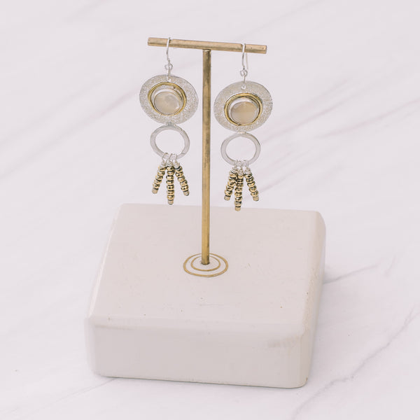 Silver and Brass Mother of Pearl Earrings