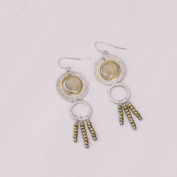 Silver and Brass Mother of Pearl Earrings