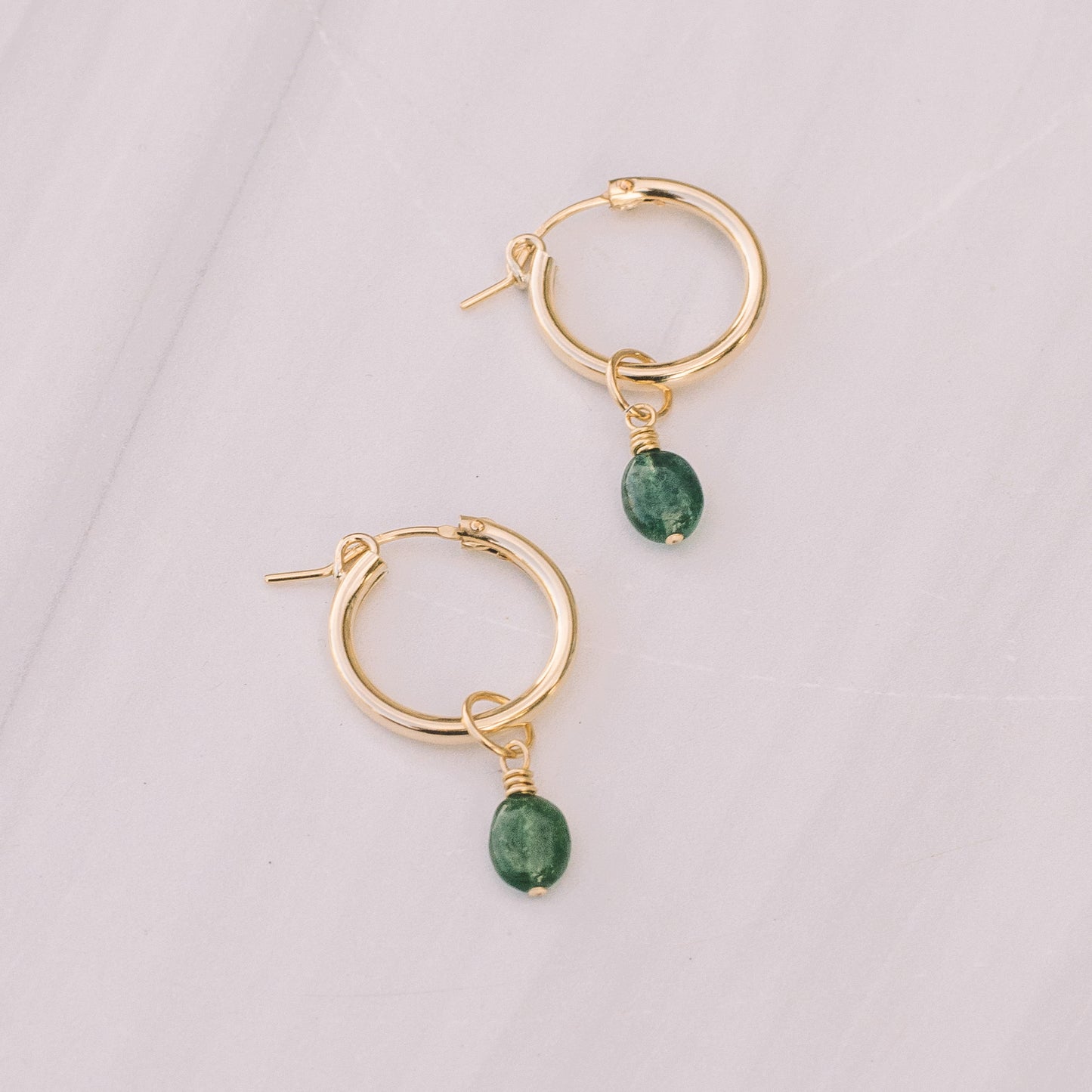 Emerald gold-filled hoops 