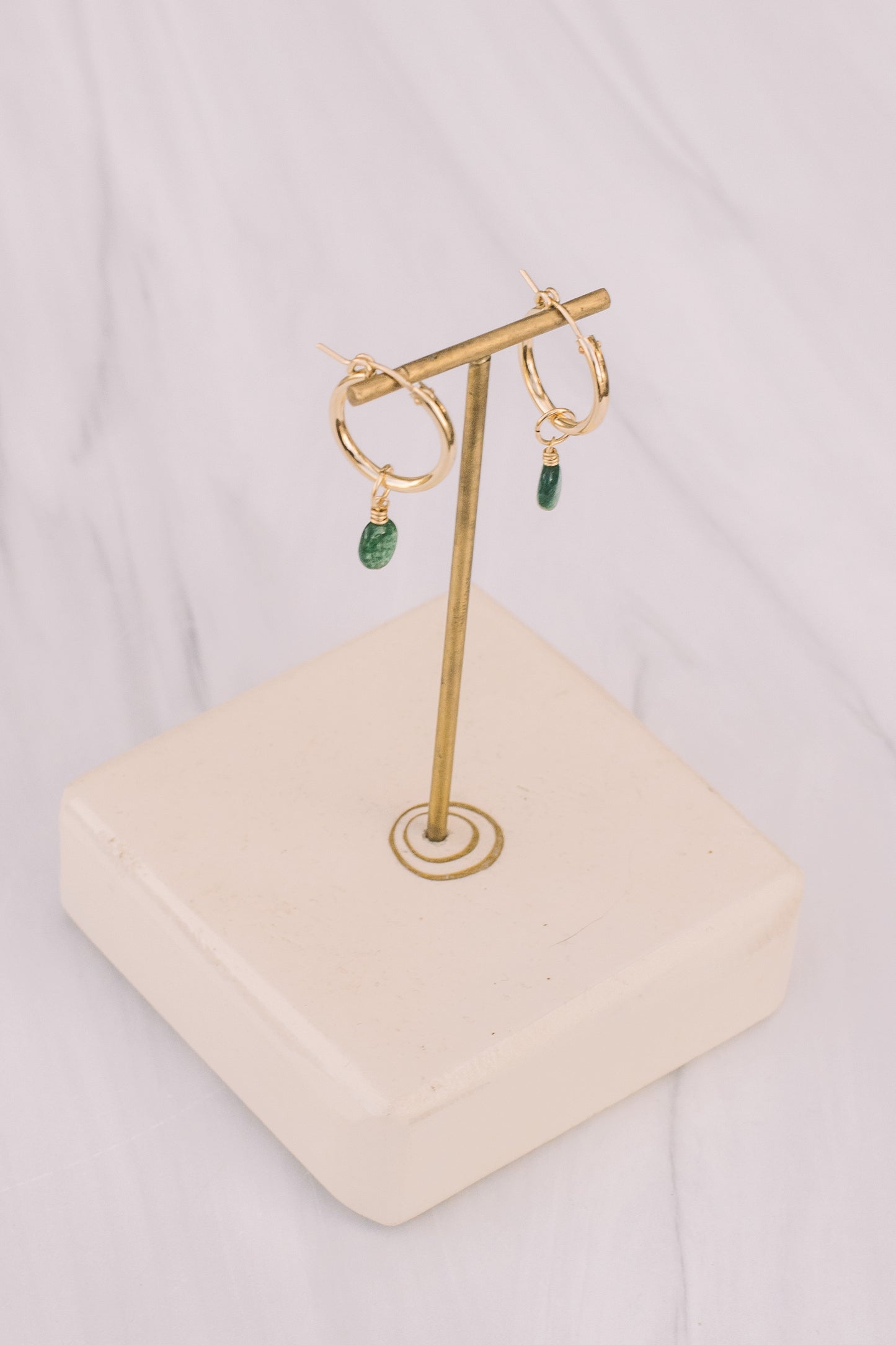 Green emerald gold-filled hoop earrings 