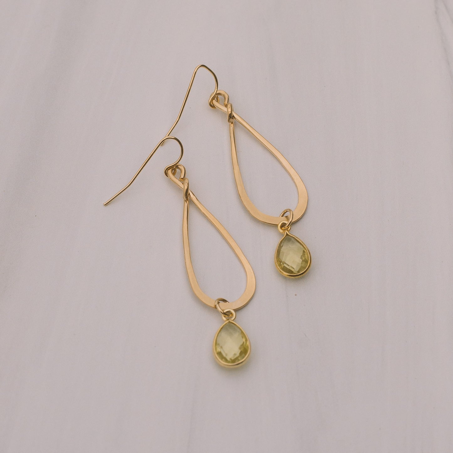 Lemon Quartz Long Tear Drop Earrings