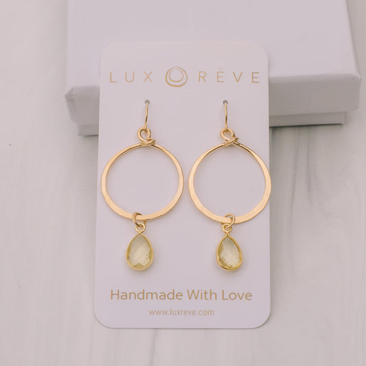 Large Lemon Quartz Hoop Earrings