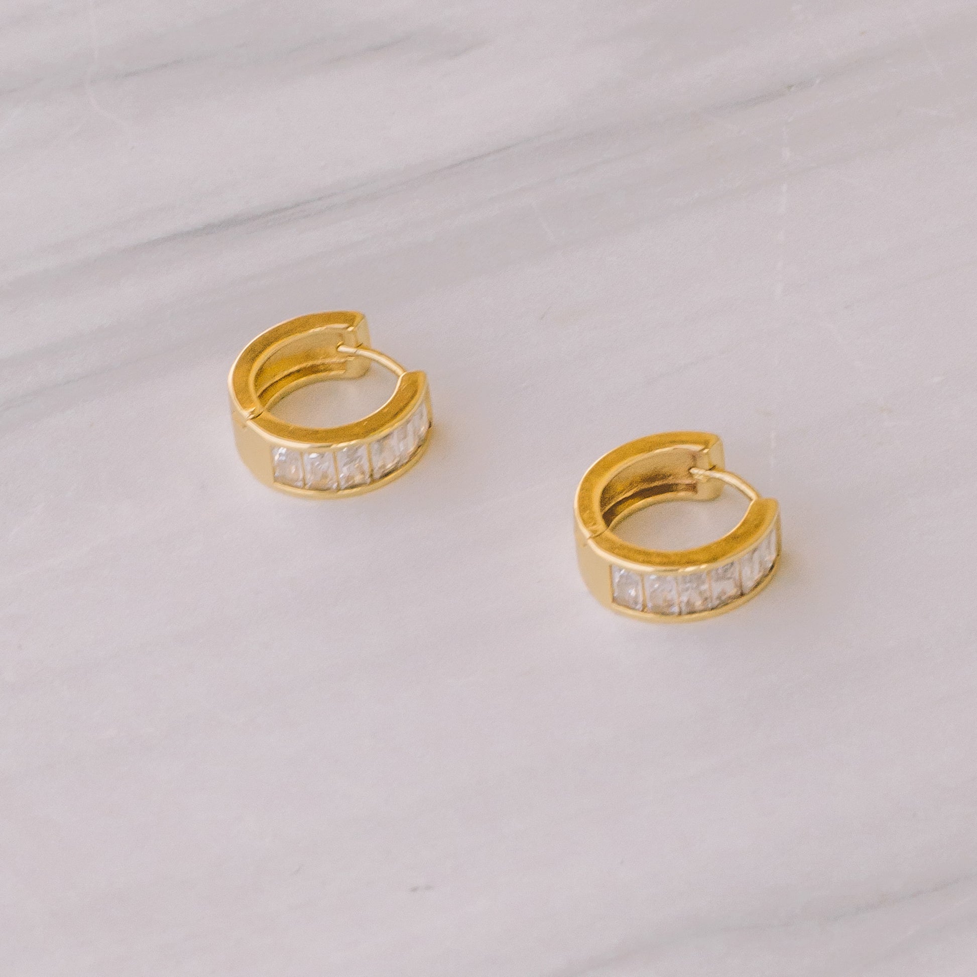 Clear Baguette Cubic Zirconia Mini Hoops - Lux Reve