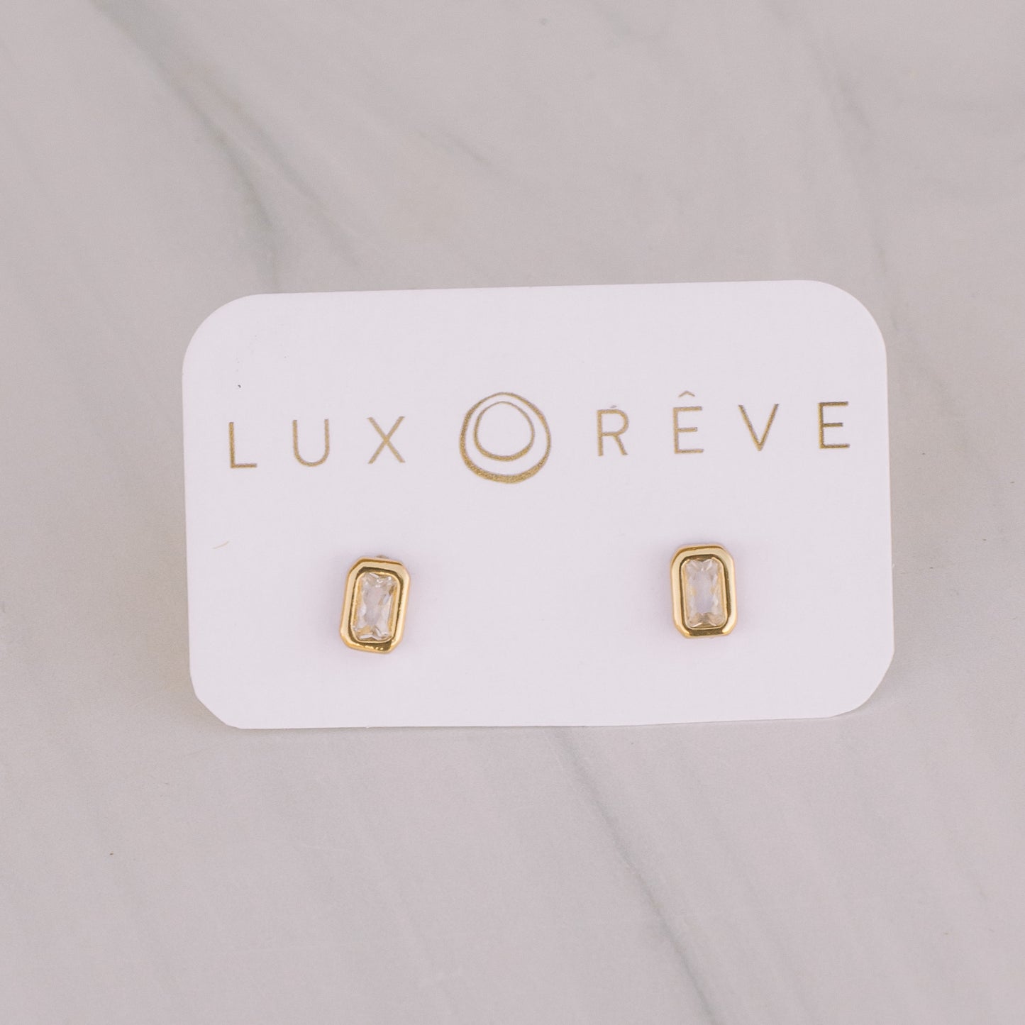 Clear Baguette CZ Bezel Stud Earrrings - Lux Reve
