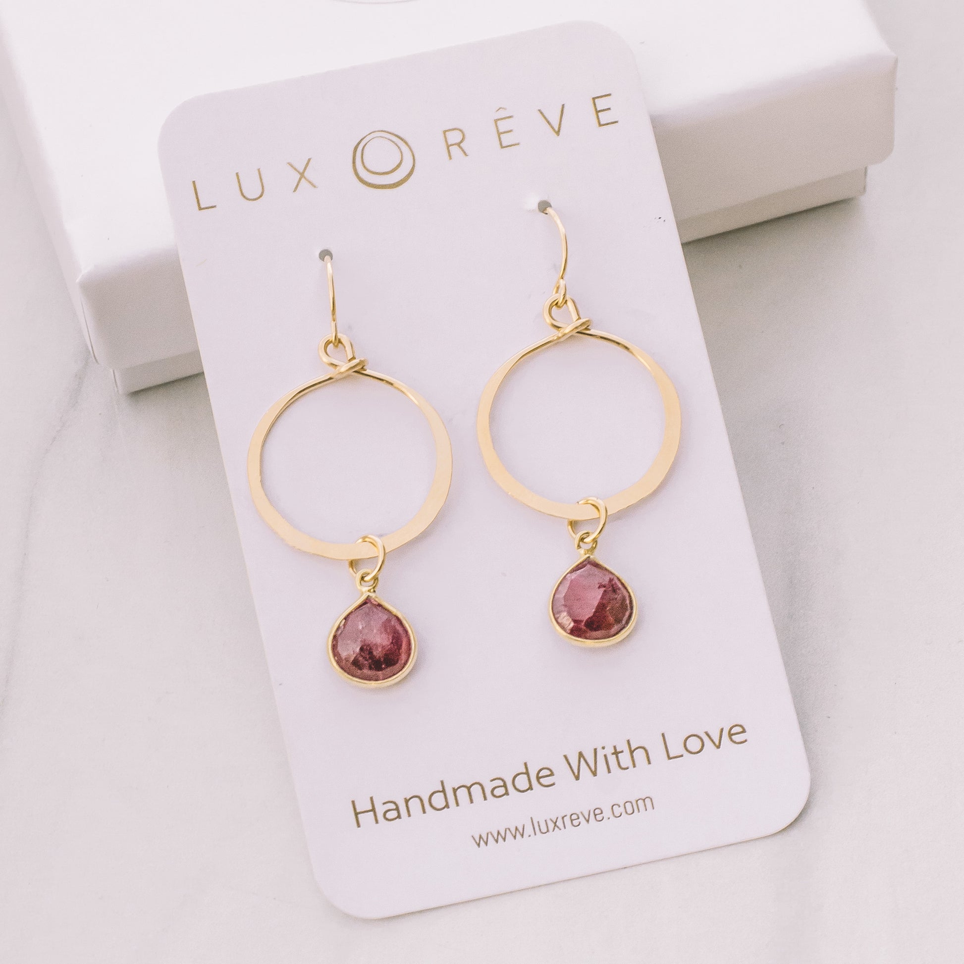 Gold Ruby Hoop Earrings - Lux Reve