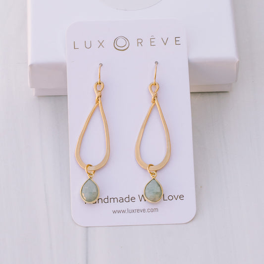 Gold Aquamarine Oval Hoops