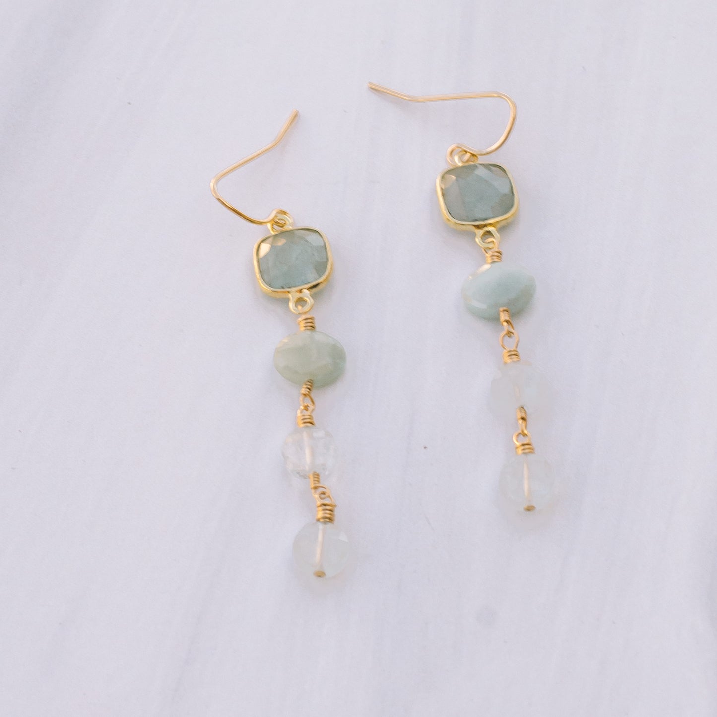 Gold Aquamarine Dangle Earrings