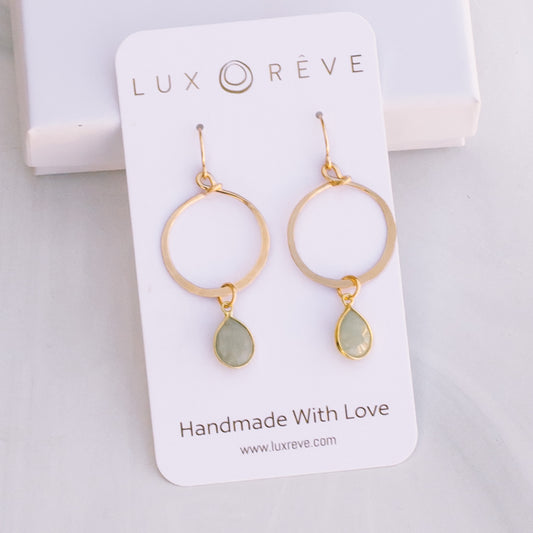 Gold Aquamarine Hoops