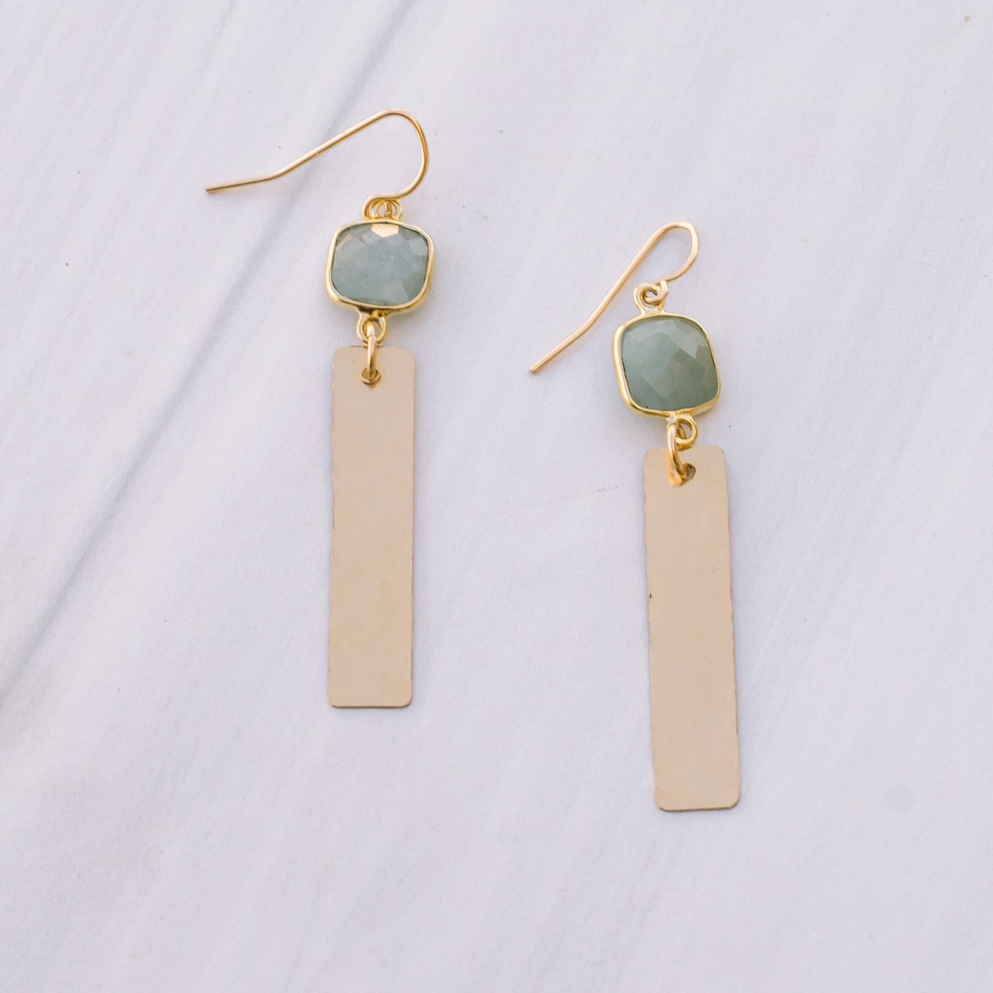 Gold Aquamarine Bar Earrings