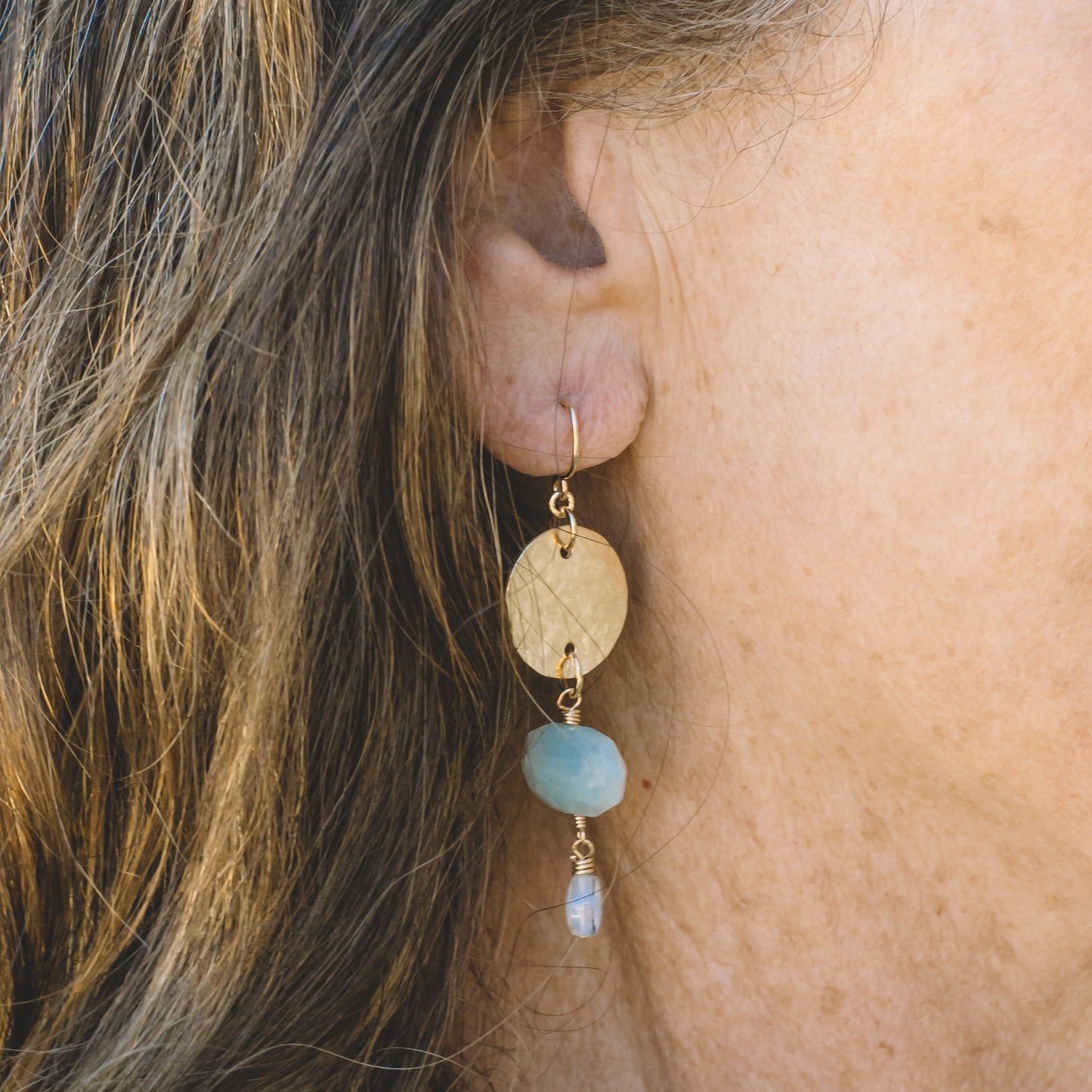 Aquamarine Gold Coin Earrings