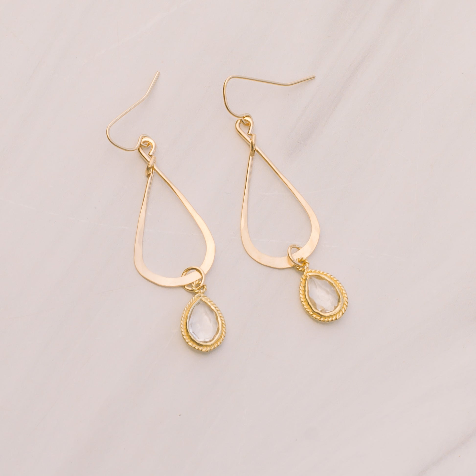 Gold Tear Drop Crystal Hoops - Lux Reve