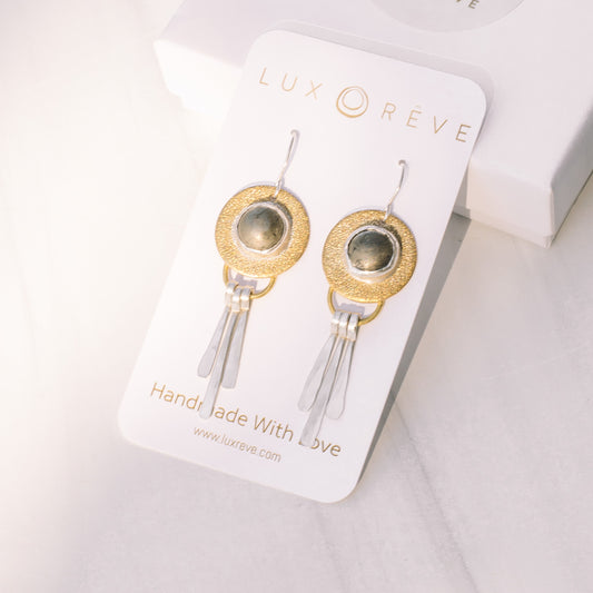 Silver and Brass Pyrite Statement Earrings