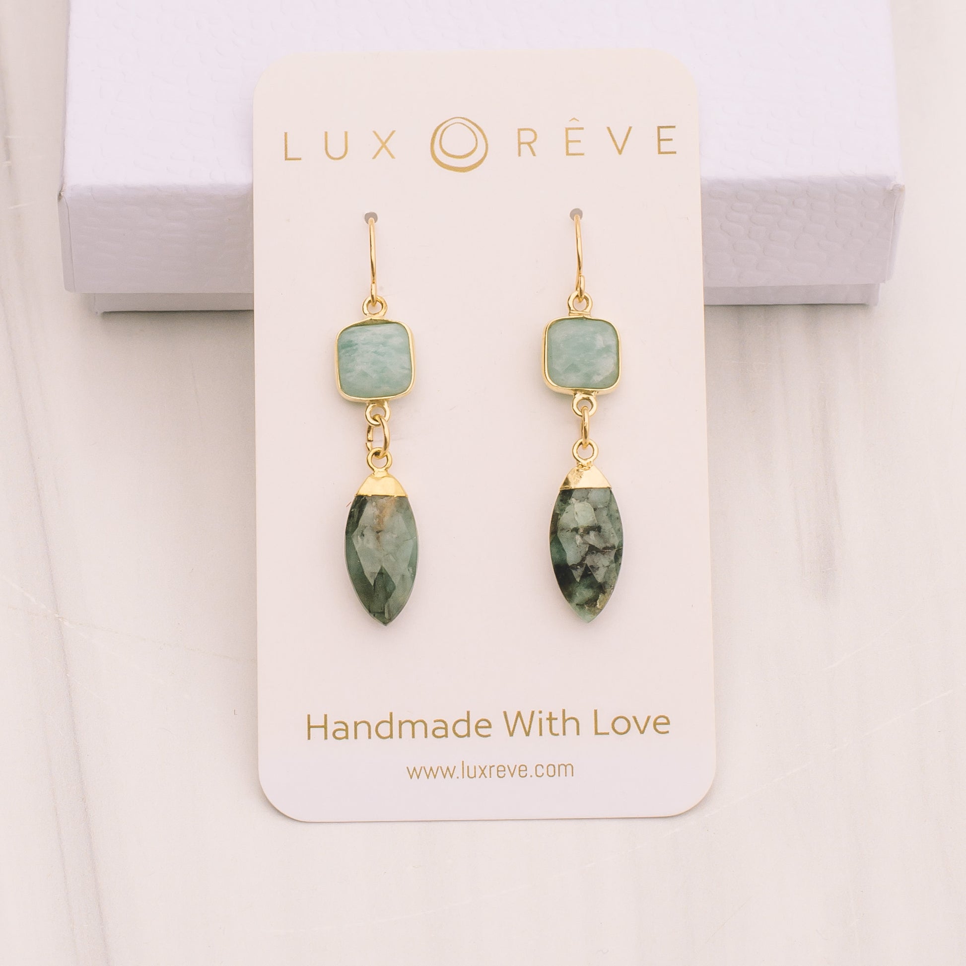 Gold Emerald and Amazonite Earrings - Lux Reve