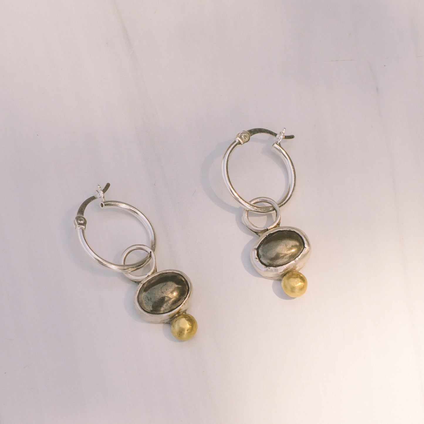 Silver and Brass Pyrite Hoops