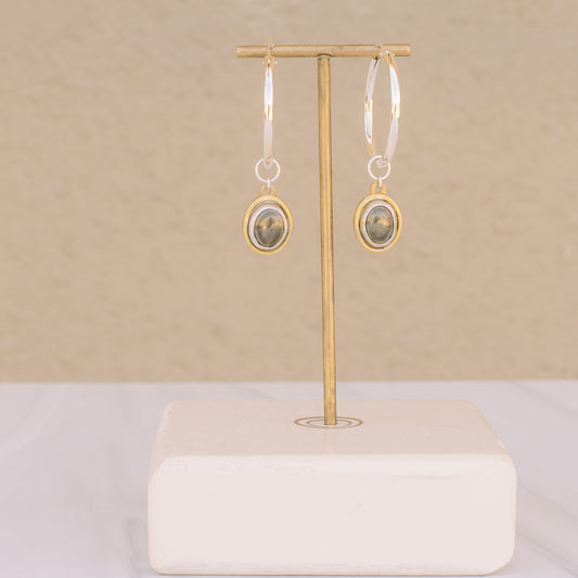 Brass and Silver Pyrite Charm Hoops