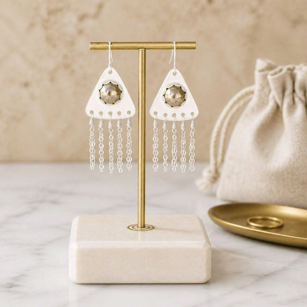 Sterling Silver Tassel Earrings with pyrite gemstones