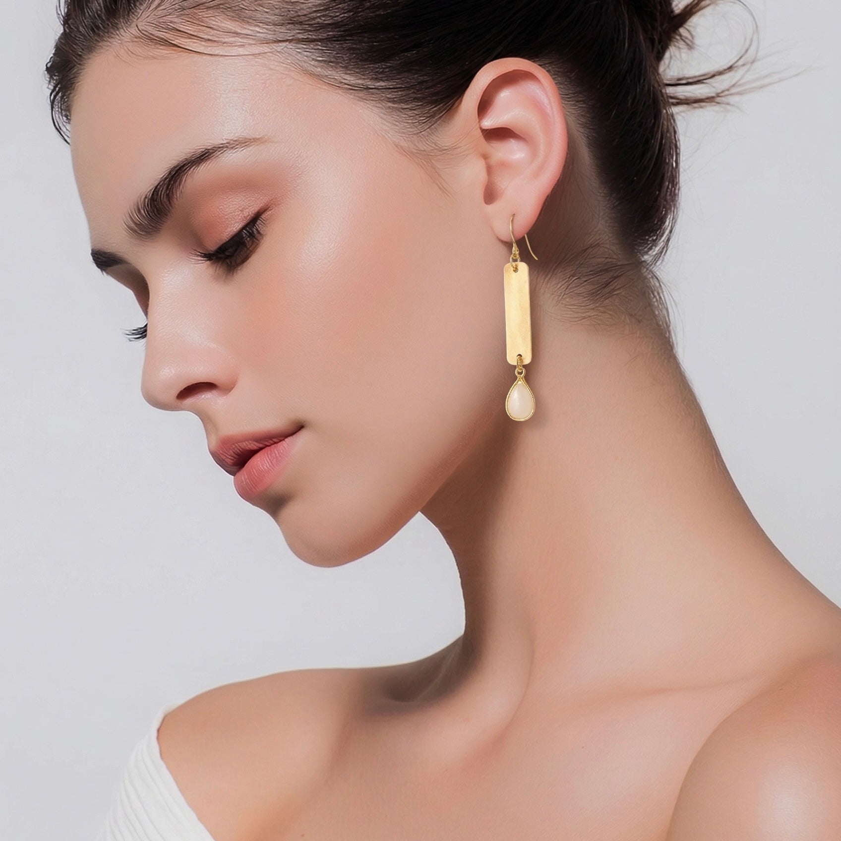 Gold Bar Moonstone Earrings - Lux Reve
