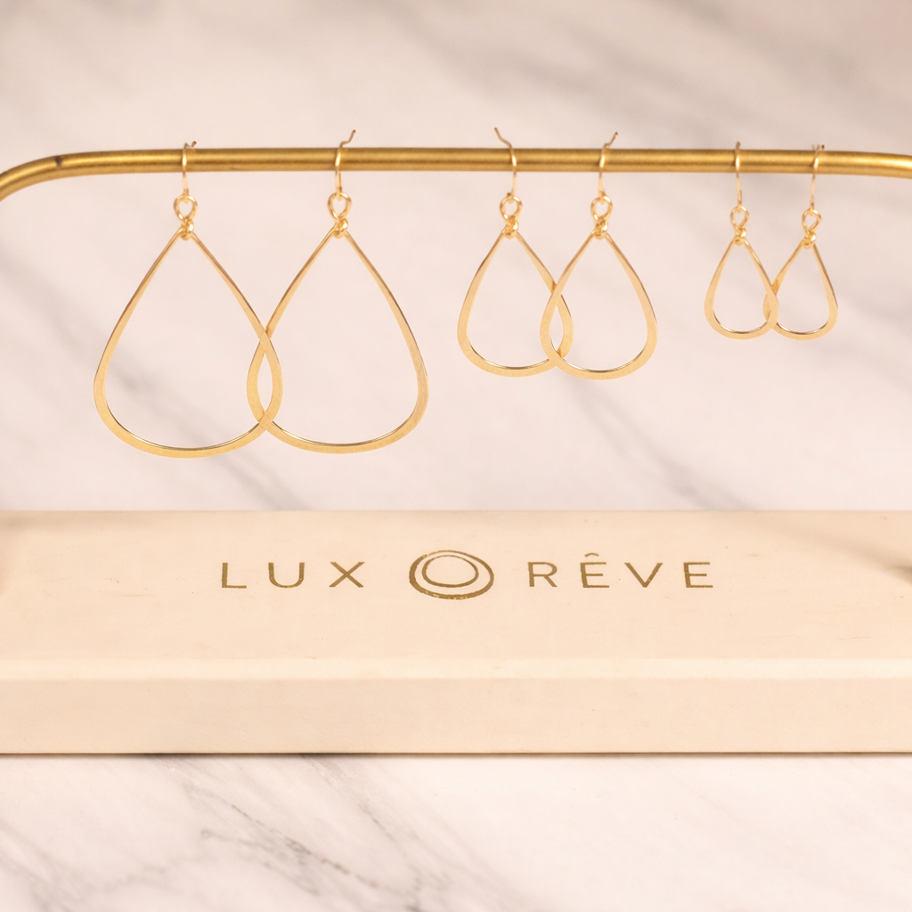 Gold Hammered Tear Drop Hoop Earrings - Lux Reve