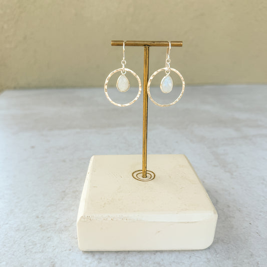 Silver Moonstone Hoop Earrings