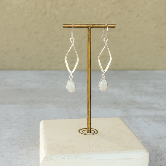 Silver Diamond Moonstone Earrings