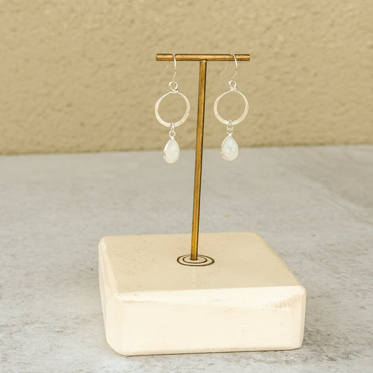Silver Mini Moonstone Hoop Earrings