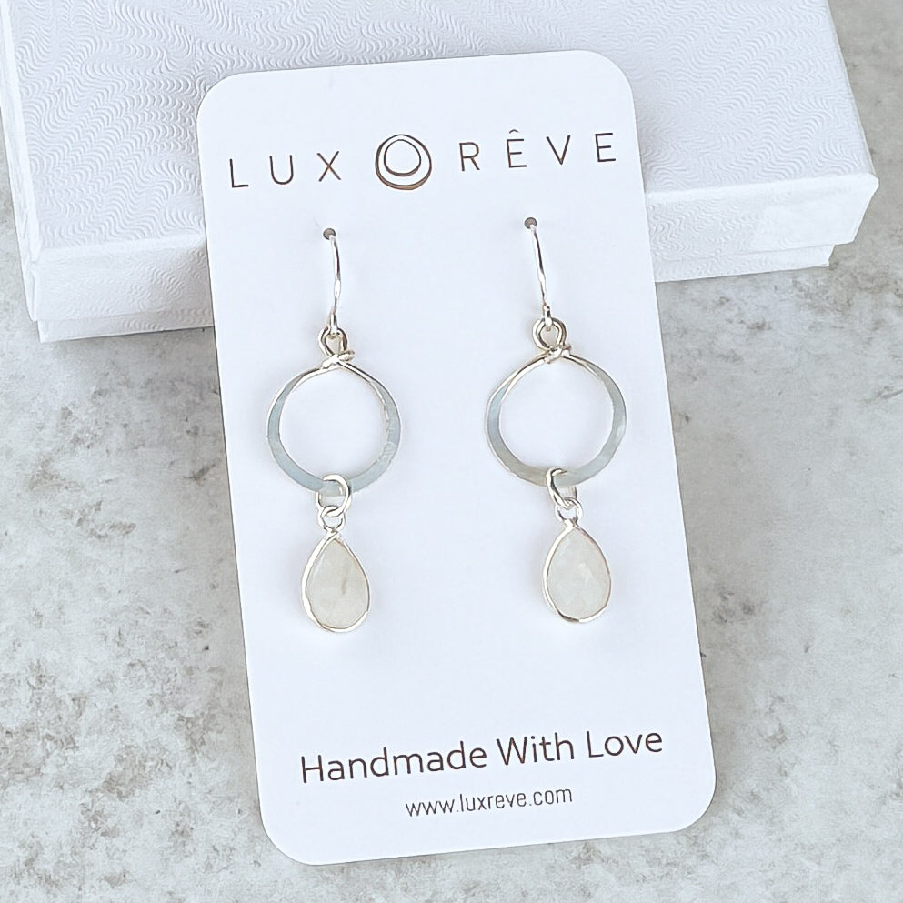 Silver Mini Moonstone Hoop Earrings