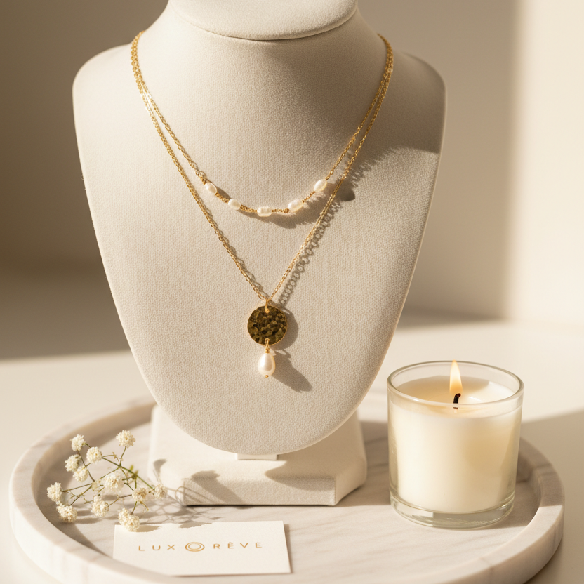 Pearl Disc Pendant Necklace - Lux Reve