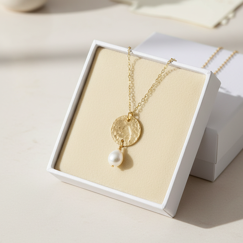 Pearl Disc Pendant Necklace - Lux Reve