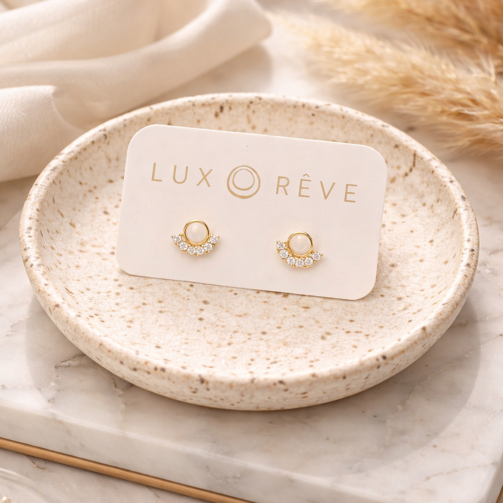 Gold Opal Stud Earrings - Lux Reve