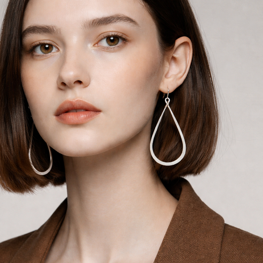 Large Silver Tear Drop Hoop Earrings - Lux Reve