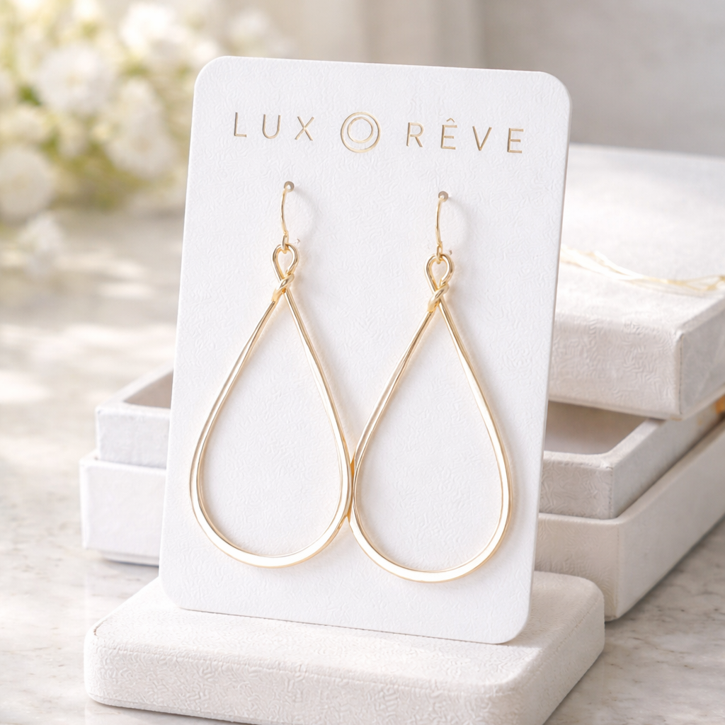 Large Silver Tear Drop Hoop Earrings - Lux Reve