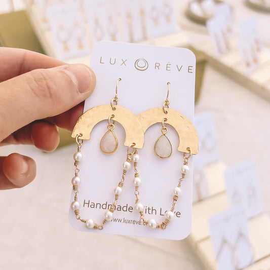 Statement Pearl and Moonstone Earrings