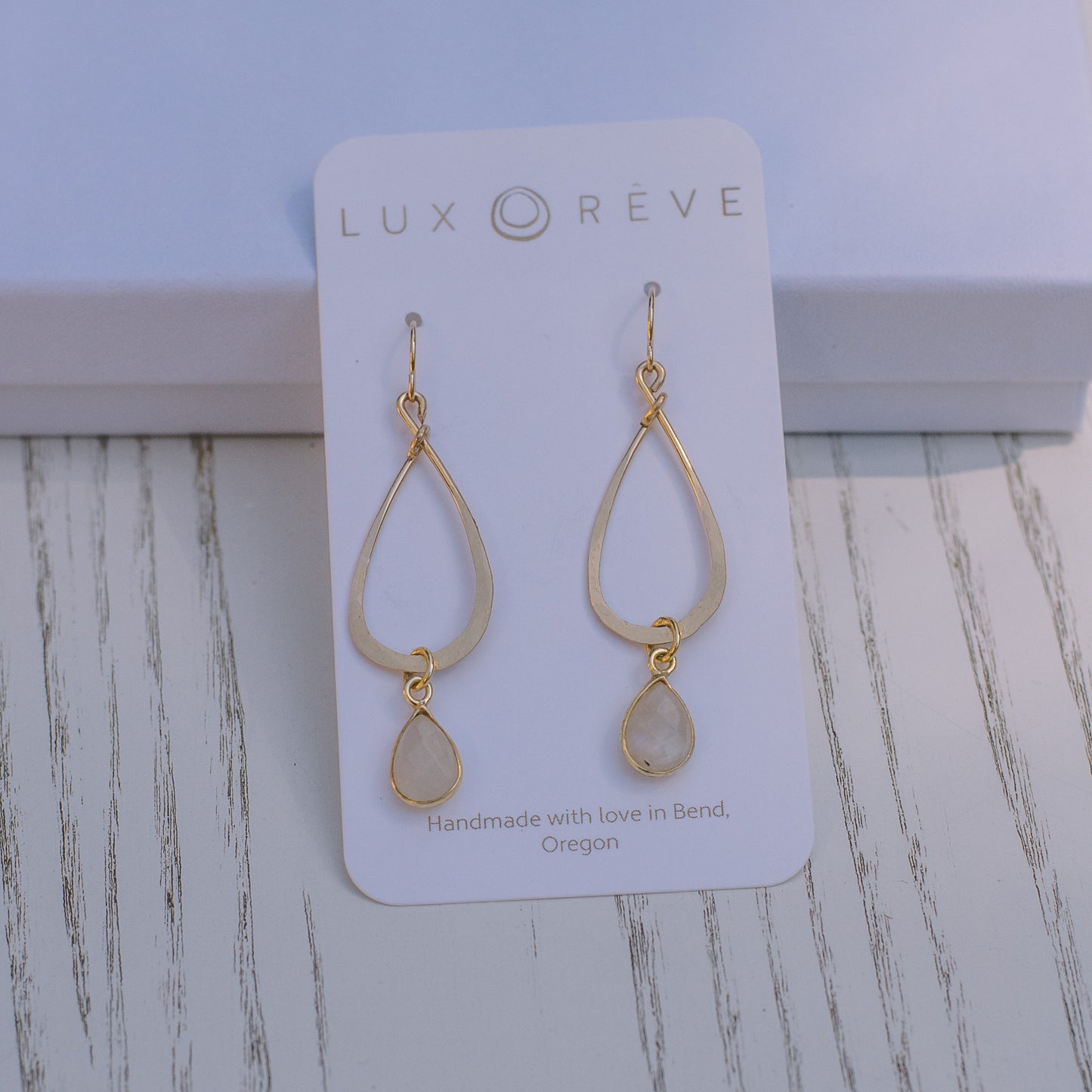 Tear Drop Moonstone Bezel Earrings - Lux Reve