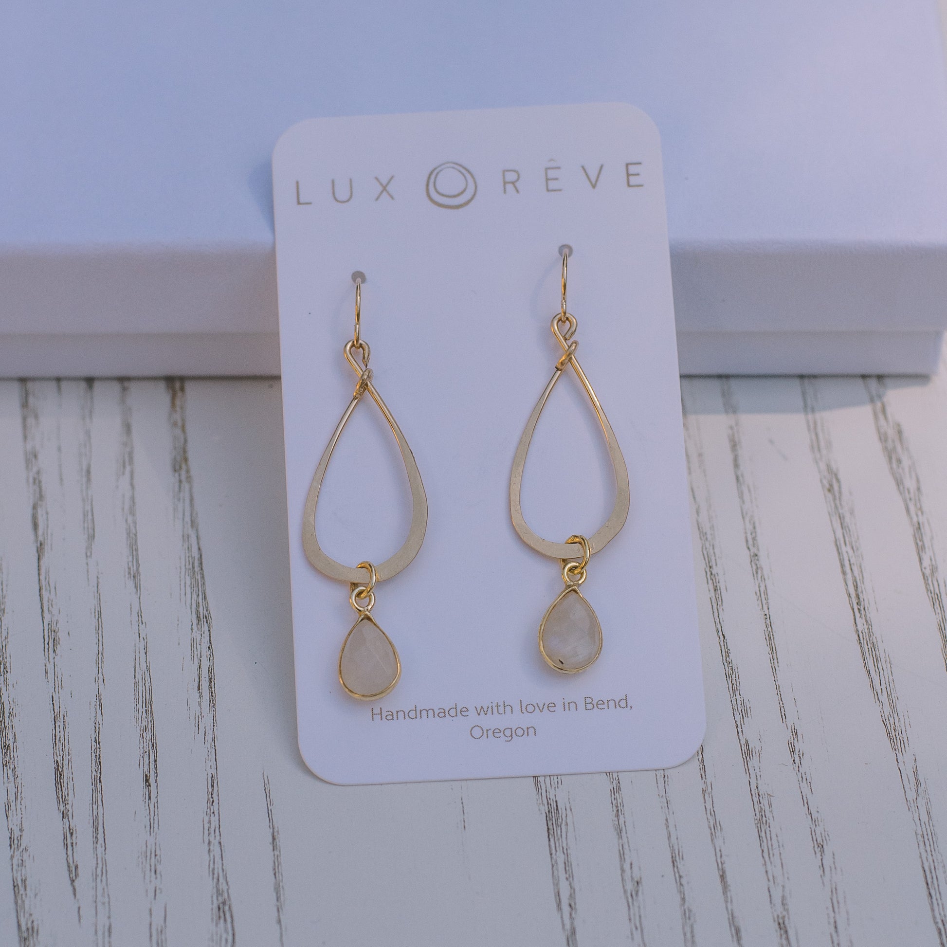 Tear Drop Moonstone Bezel Earrings - Lux Reve