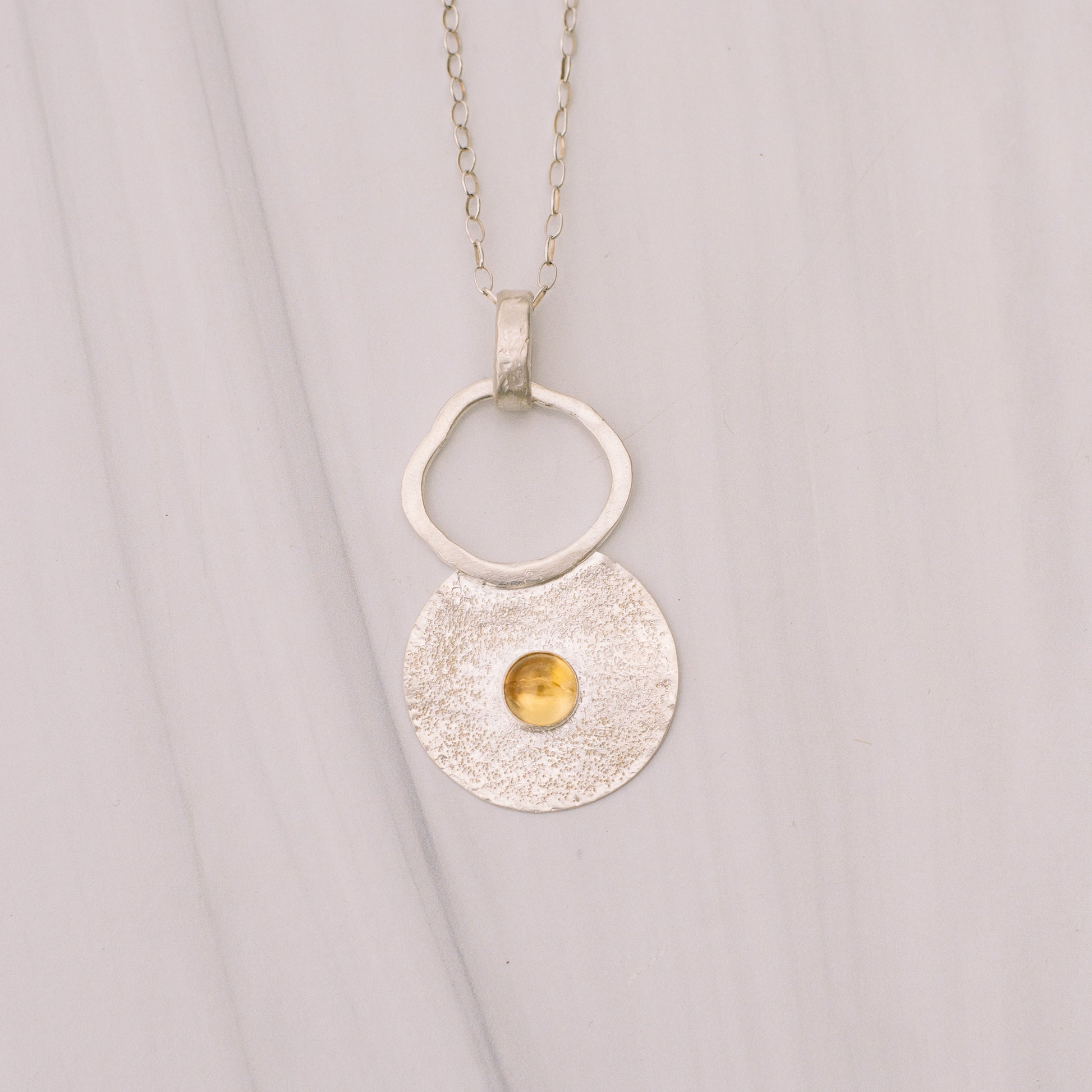 Citrine Sterling Silver Textured Necklace - Lux Reve