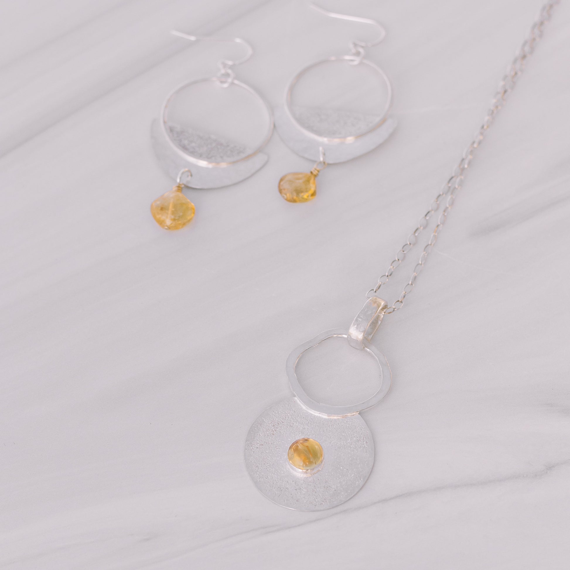 Citrine Sterling Silver Textured Necklace - Lux Reve