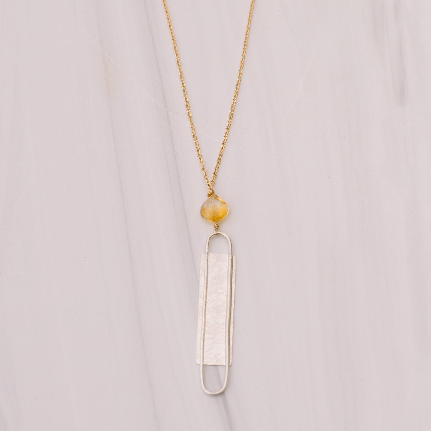 Citrine Paper Clip Long Necklace - Lux Reve