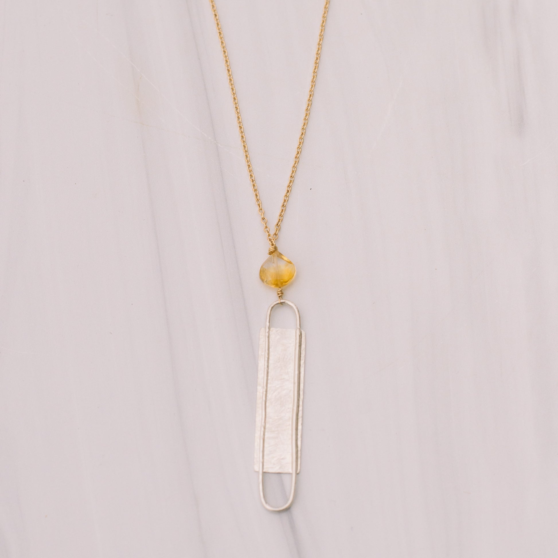 Citrine Paper Clip Long Necklace - Lux Reve