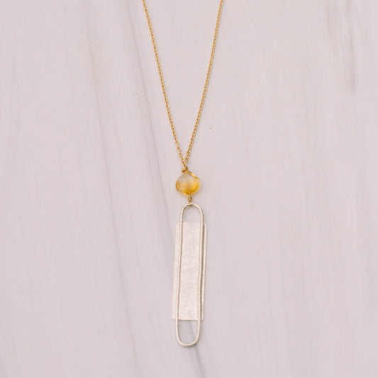 Citrine Paper Clip Long Necklace - Lux Reve