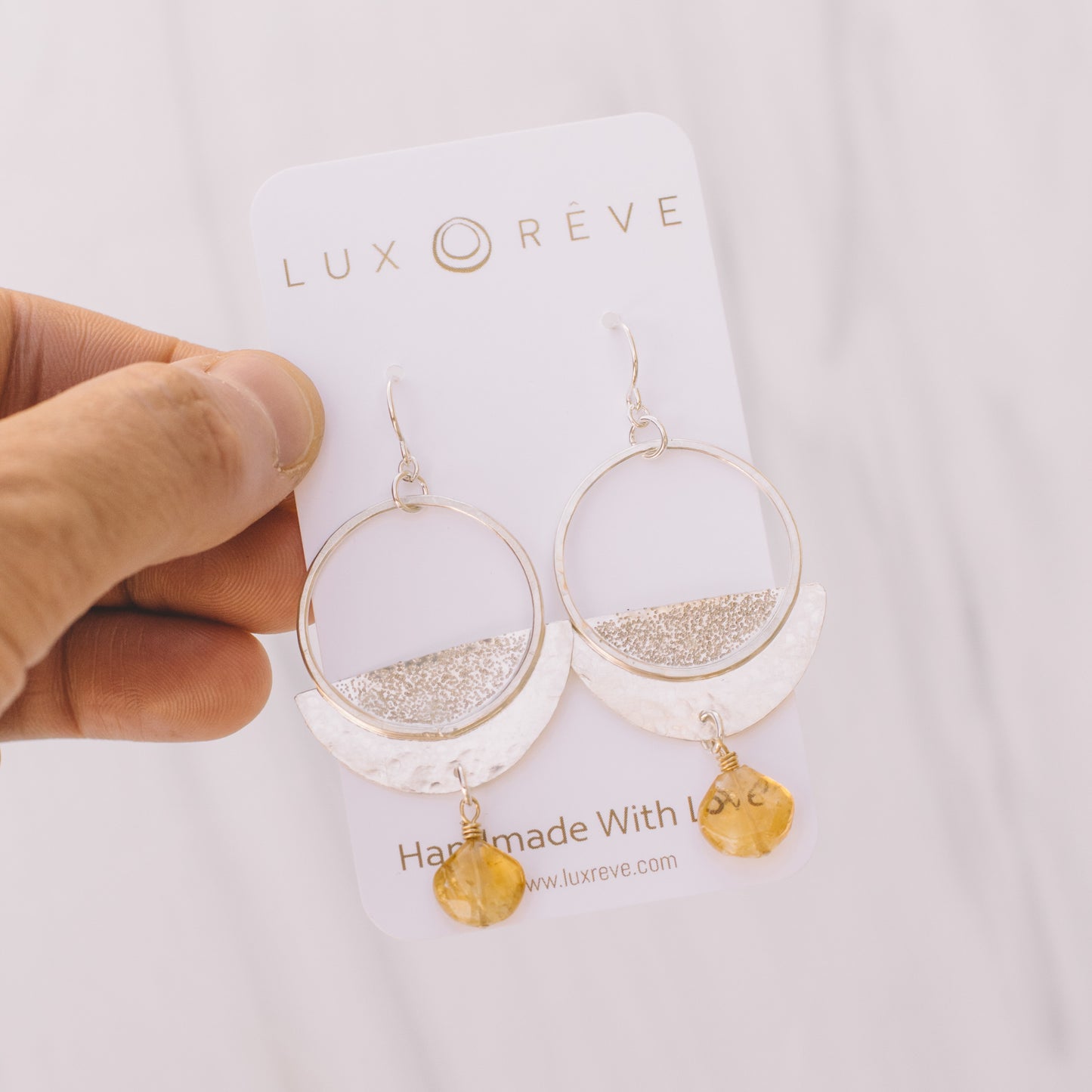 Textured Silver Citrine Hoops - Lux Reve